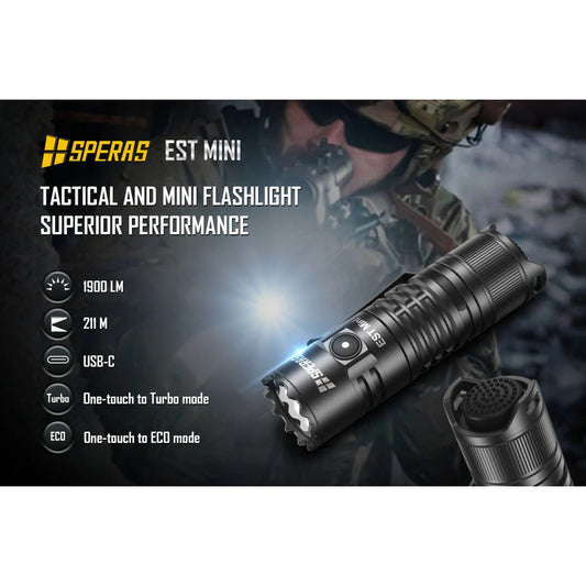 SPERAS EST MINI 1900 Lumen Rechargeable Pocket Flashlight - 211 Metres