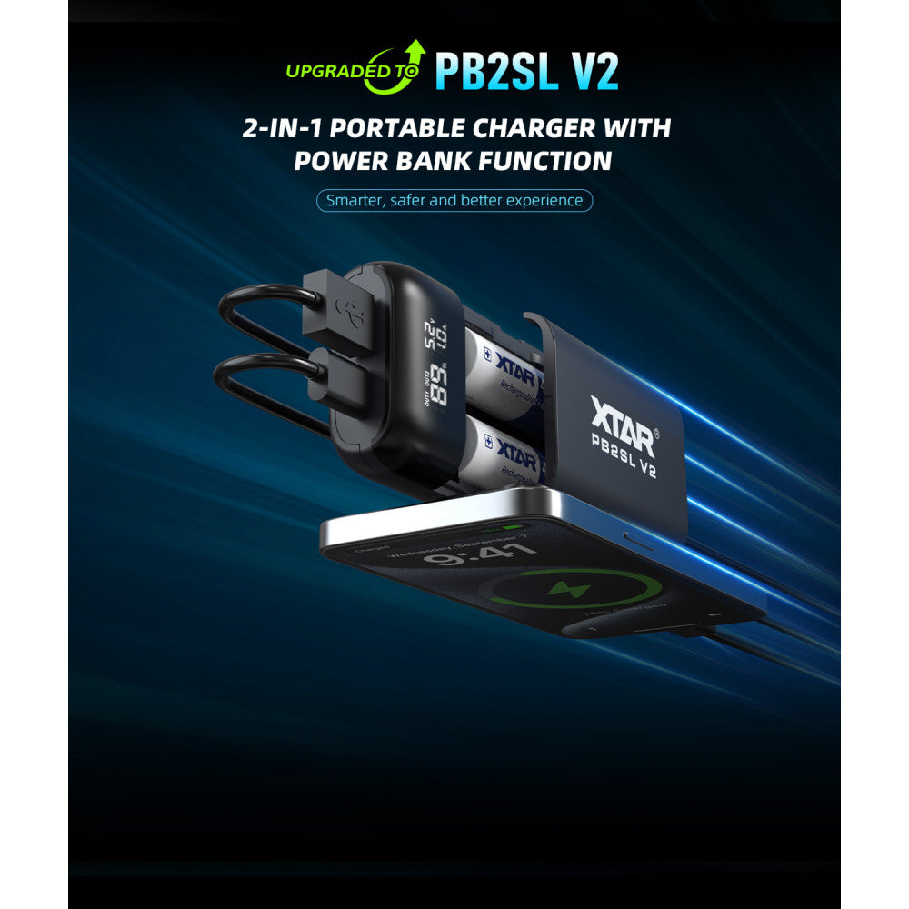 XTAR PB2SL-V2 Battery Charger and Power Bank - Black