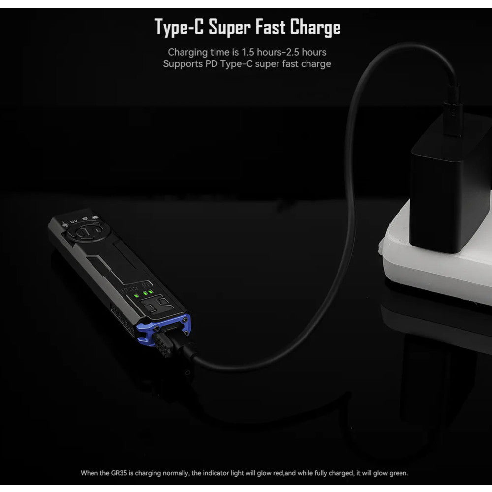 Imalent GR35 PE 2800 Lumen Rechargeable Flat Flashlight with Green Laser/UV/Police Lights - 426 Metres