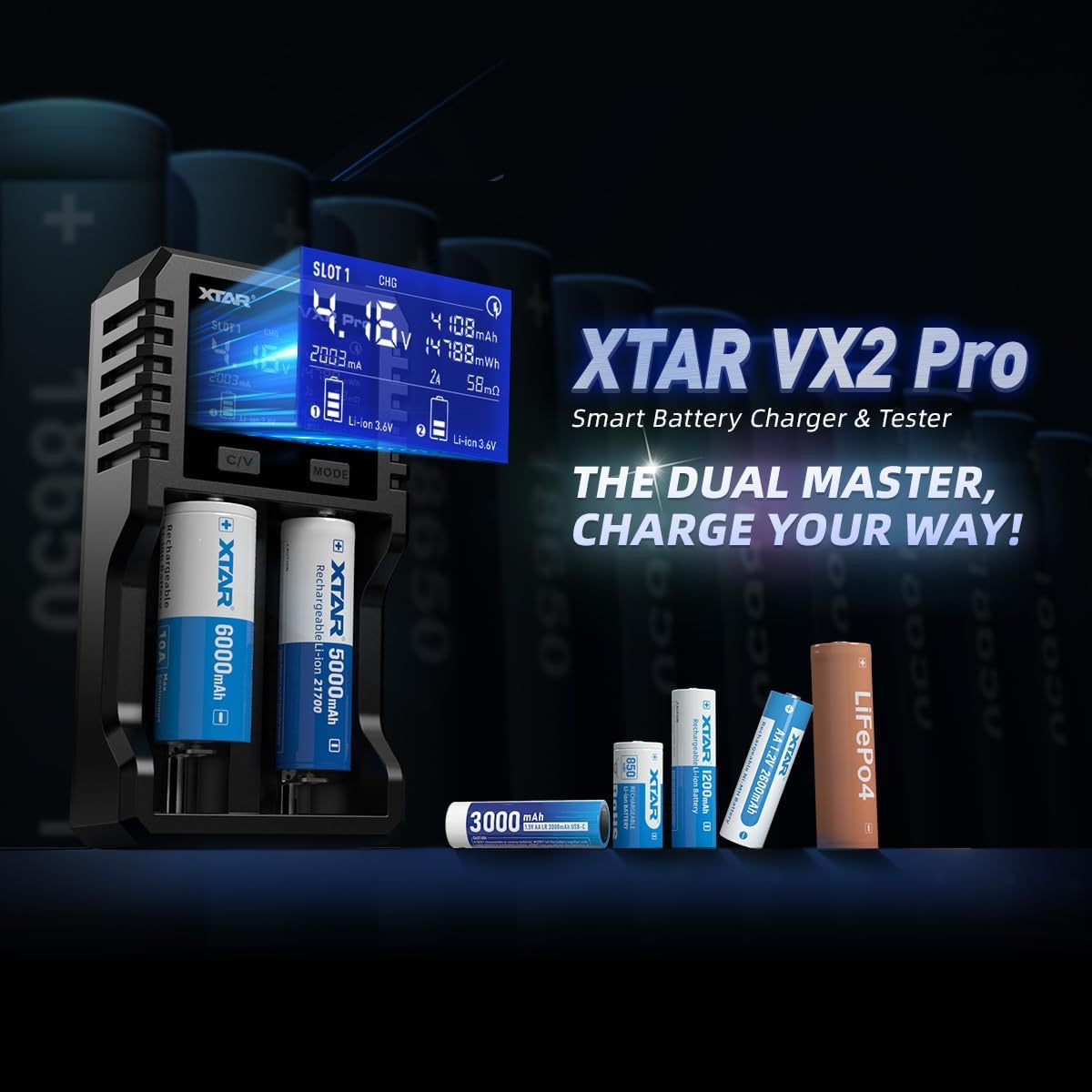 XTAR VX2 Pro 2-Slot Smart Battery Charger & Capacity Tester
