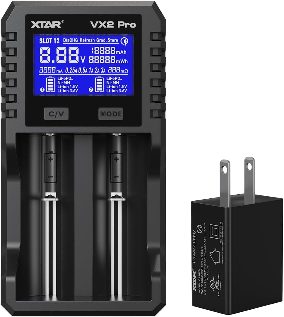 XTAR VX2 Pro 2-Slot Smart Battery Charger & Capacity Tester