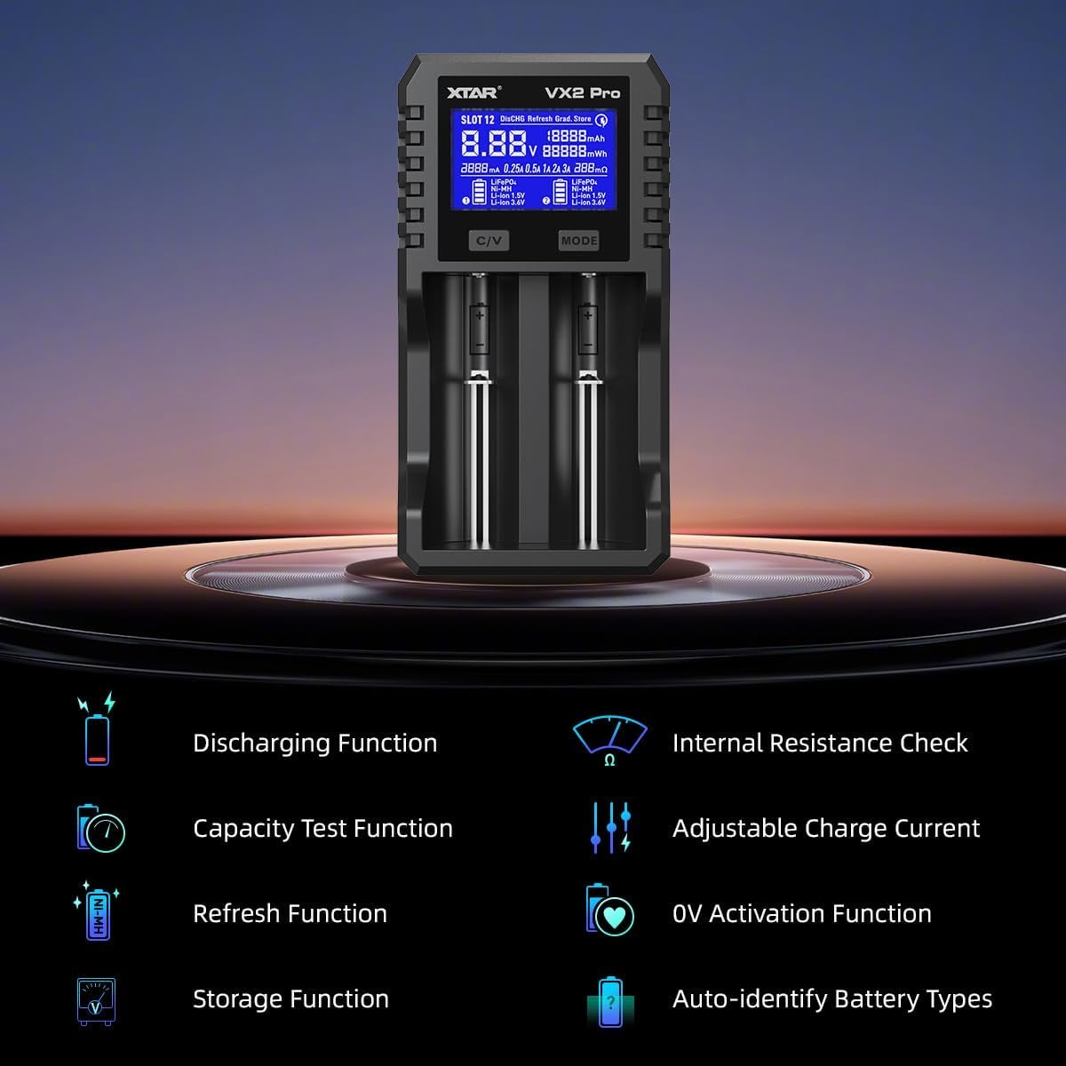 XTAR VX2 Pro 2-Slot Smart Battery Charger & Capacity Tester