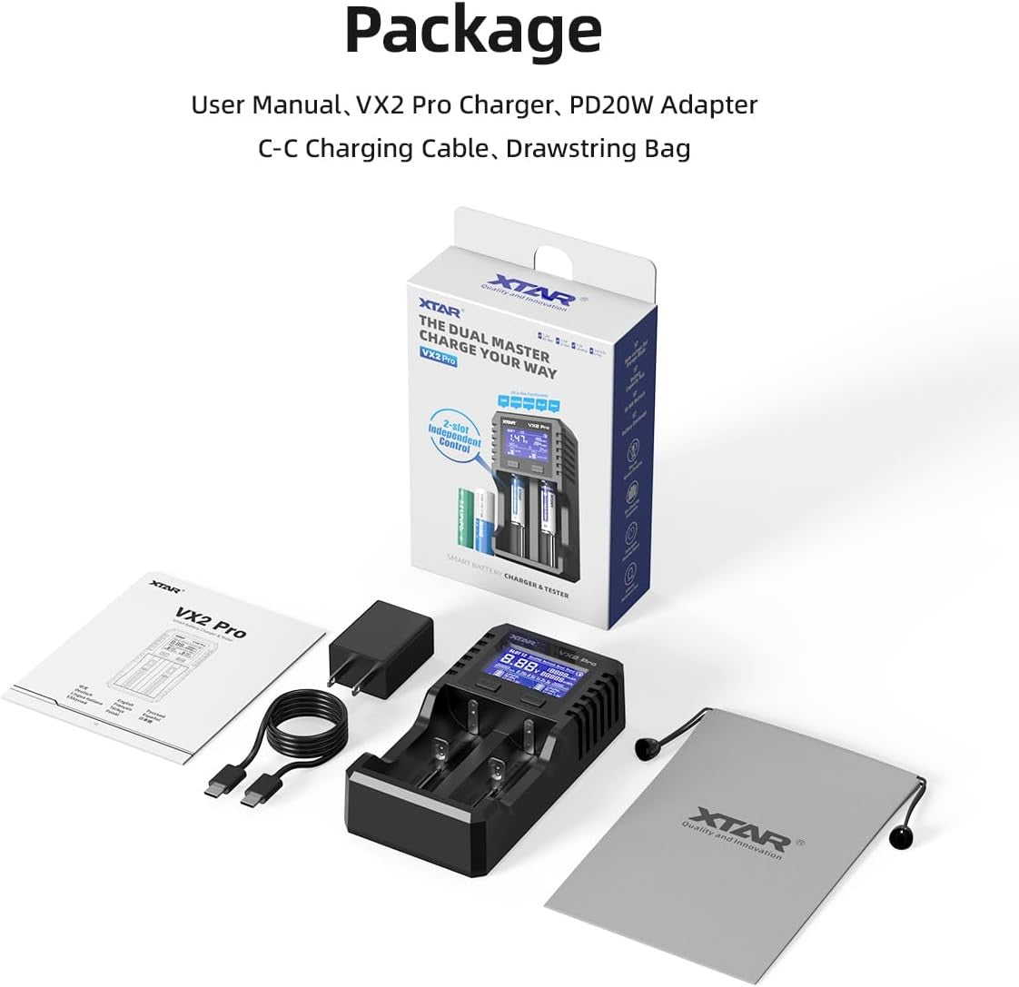 XTAR VX2 Pro 2-Slot Smart Battery Charger & Capacity Tester