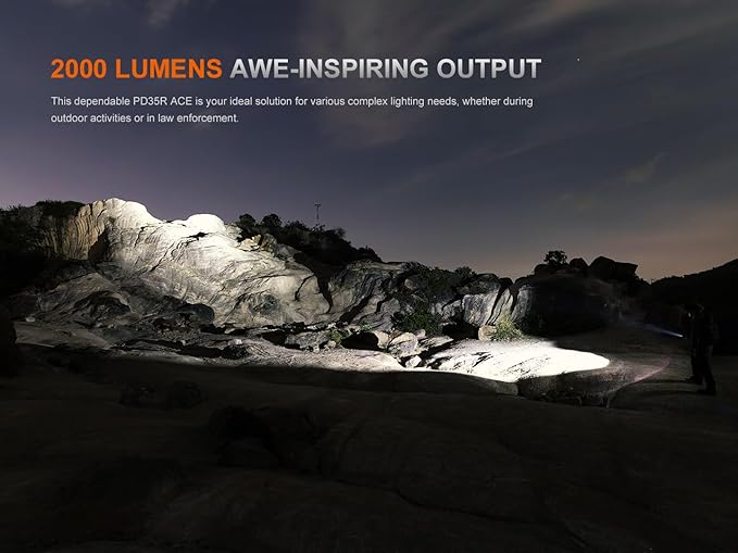 Fenix PD35R ACE LED Flashlight, USB-C Rechargeable - 2000 Lumens, 380 Metres