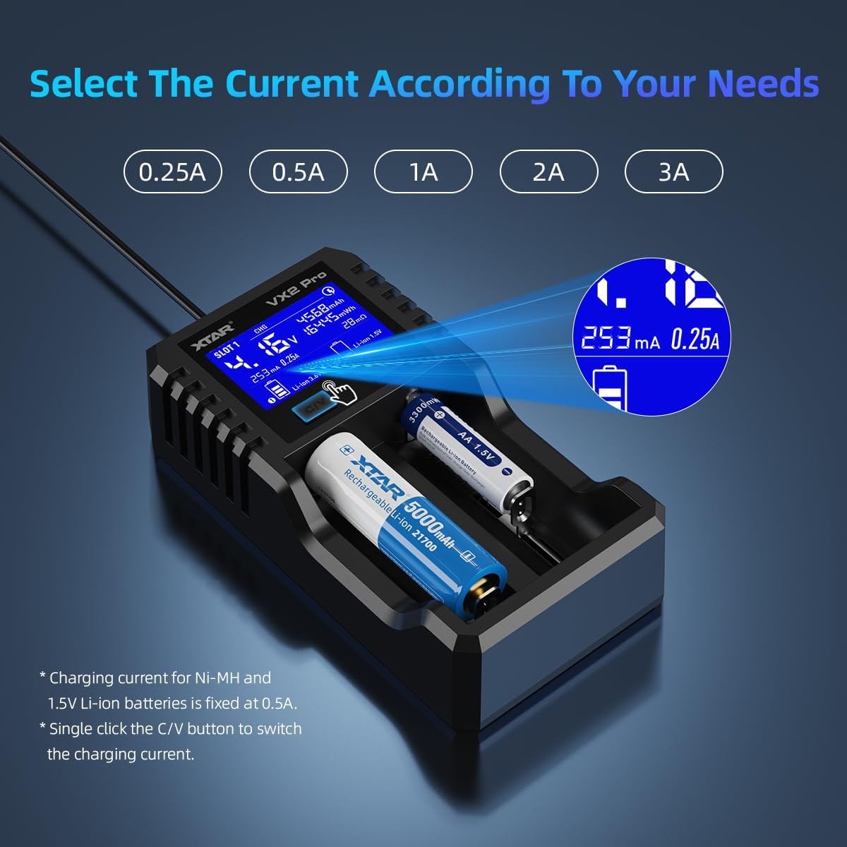XTAR VX2 Pro 2-Slot Smart Battery Charger & Capacity Tester