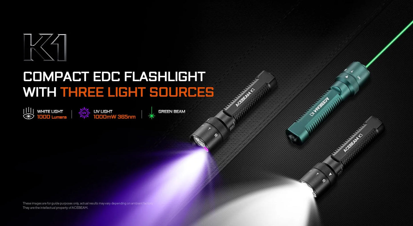 AceBeam K1 1000 Lumen EDC Flashlight with 3 Light Sources - 223 Metres