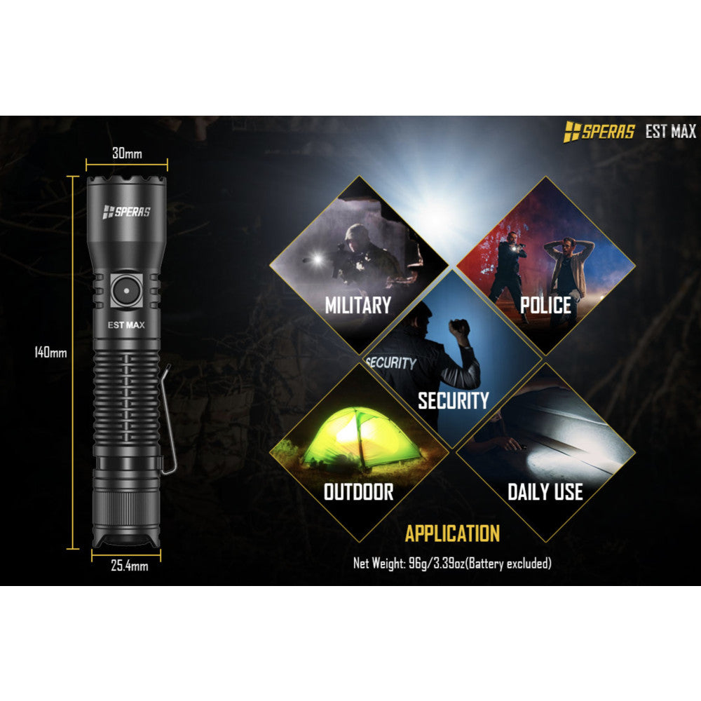 SPERAS EST Max 2500 Lumen Rechargeable Flashlight - 279 Metres