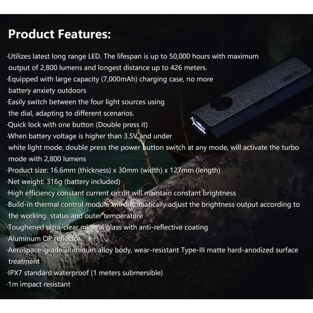 Imalent GR35 PE 2800 Lumen Rechargeable Flat Flashlight with Green Laser/UV/Police Lights - 426 Metres