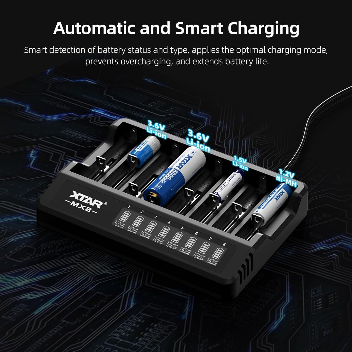 XTAR MX8 Smart Battery Charger with 8-Slots