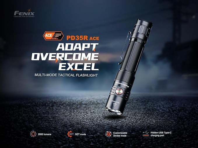 Fenix PD35R ACE LED Flashlight, USB-C Rechargeable - 2000 Lumens, 380 Metres