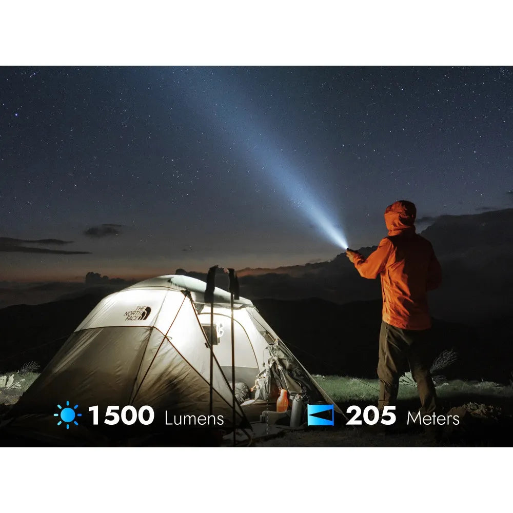 Wuben X4 1500 Lumen Compact EDC Flashlight - 205 Metres (Black)