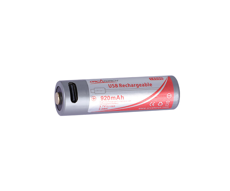 OrcaTorch 14500 USB-C Rechargeable Battery - 920mAh