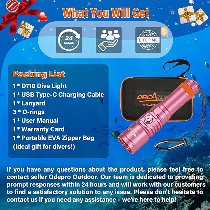 OrcaTorch D710 Diving Light – 3000 Lumens, 308 Metres - PINK