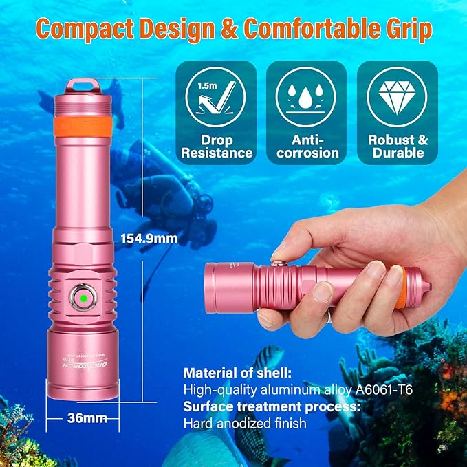 OrcaTorch D710 Diving Light – 3000 Lumens, 308 Metres - PINK