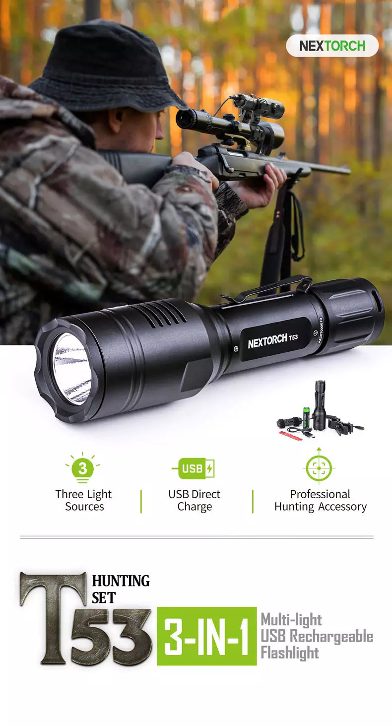 NEXTORCH T53 Rechargeable Red/Green/White 3 in 1 Hunting Kit