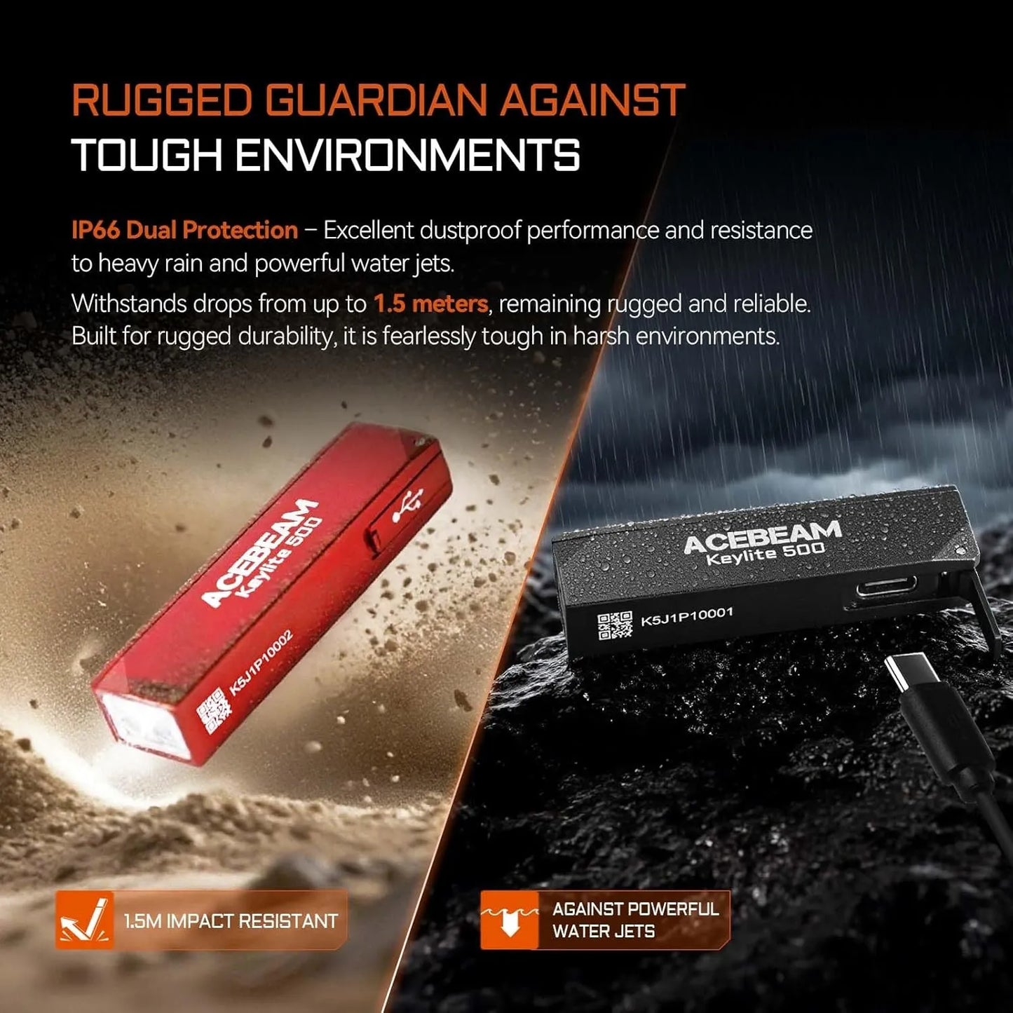 AceBeam Keylite 500 500 Lumen USB-C Keychain Light Black - 70 Metres