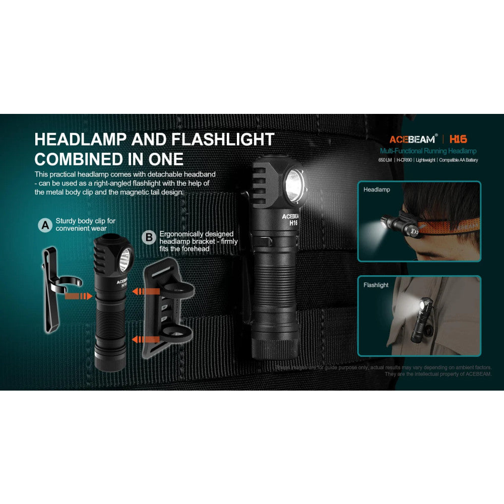 AceBeam H16 650 Lumen High CRI Lightweight Right Angle Headlamp