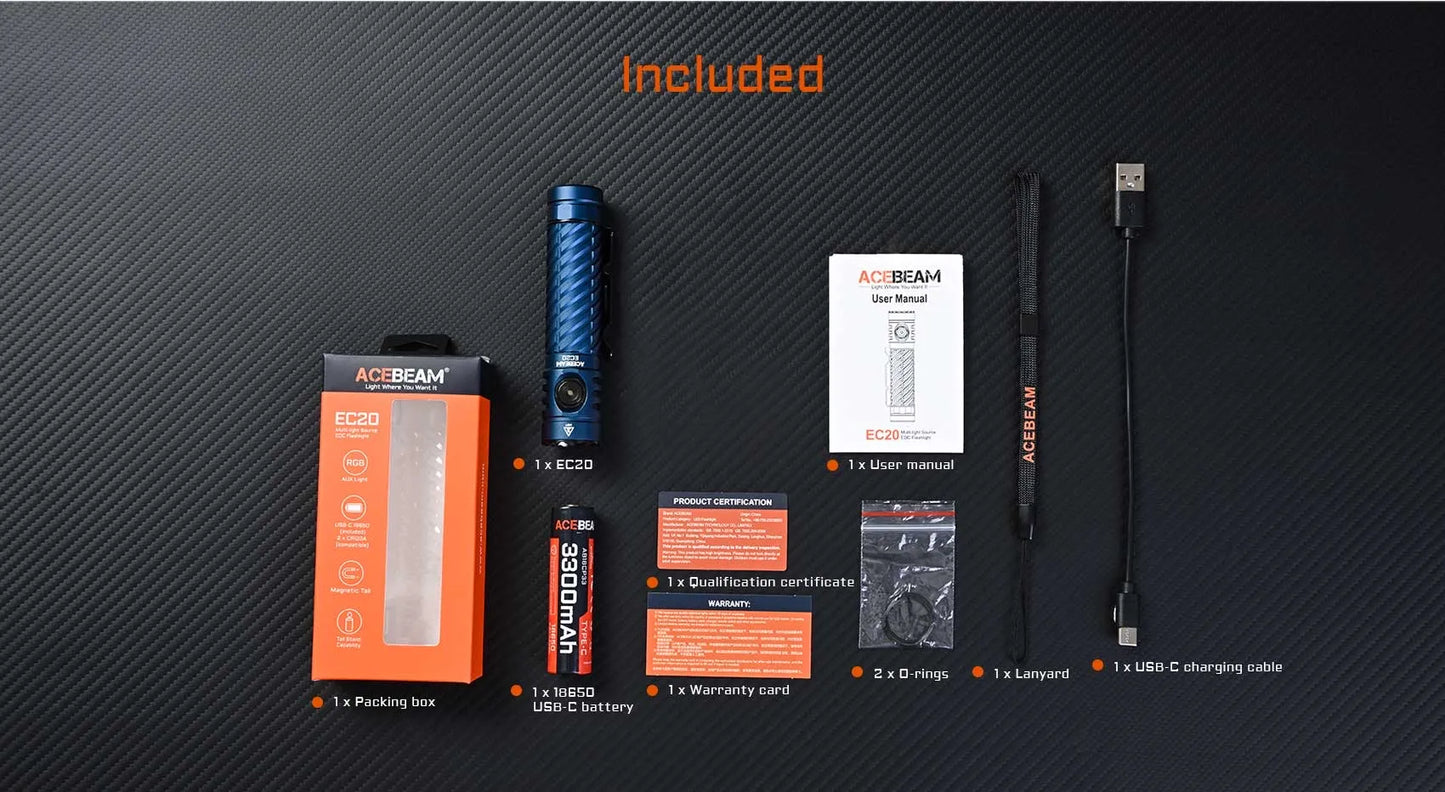 AceBeam EC20 2900 Lumen RGBW Pocket Flashlight with Magnetic Base - 381 Metres (Desert Nichia)