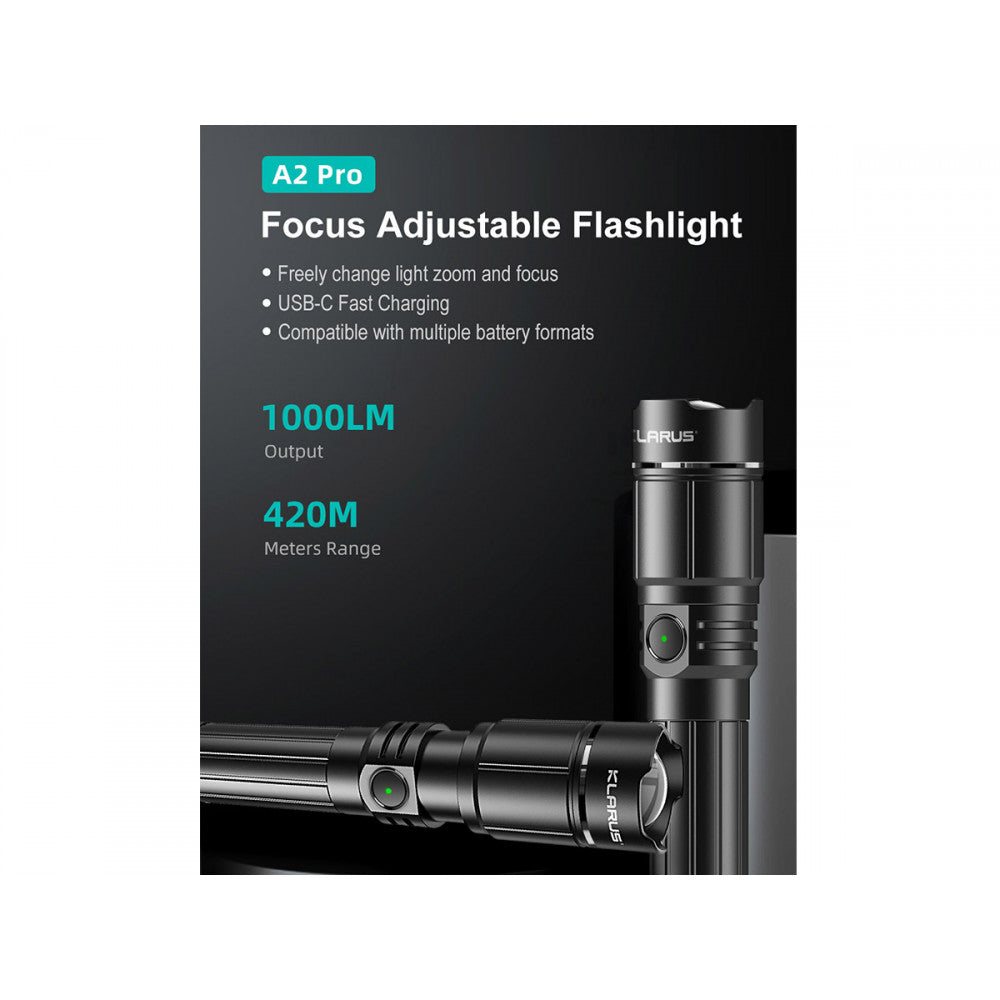 Klarus A2 Pro 1450 Lumen Rechargeable Zoomable Flashlight