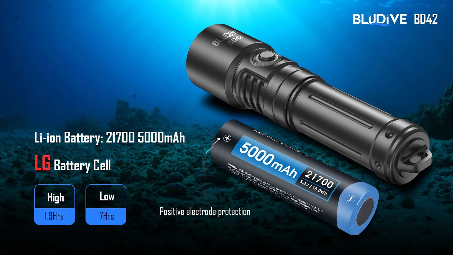 BluDive BD42 Dive Torch - 2700 Lumens, 150m Diving Depth
