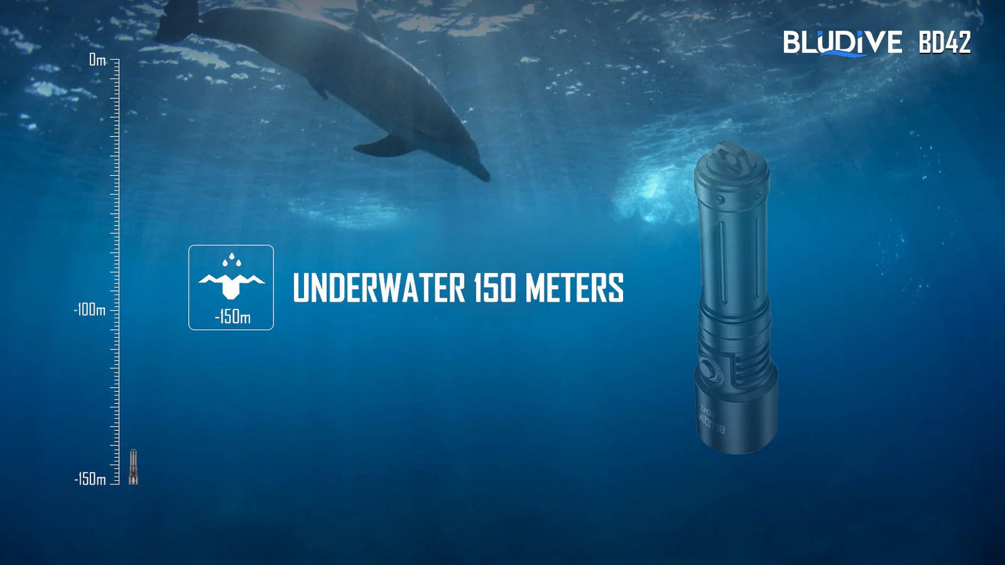 BluDive BD42 Dive Torch - 2700 Lumens, 150m Diving Depth