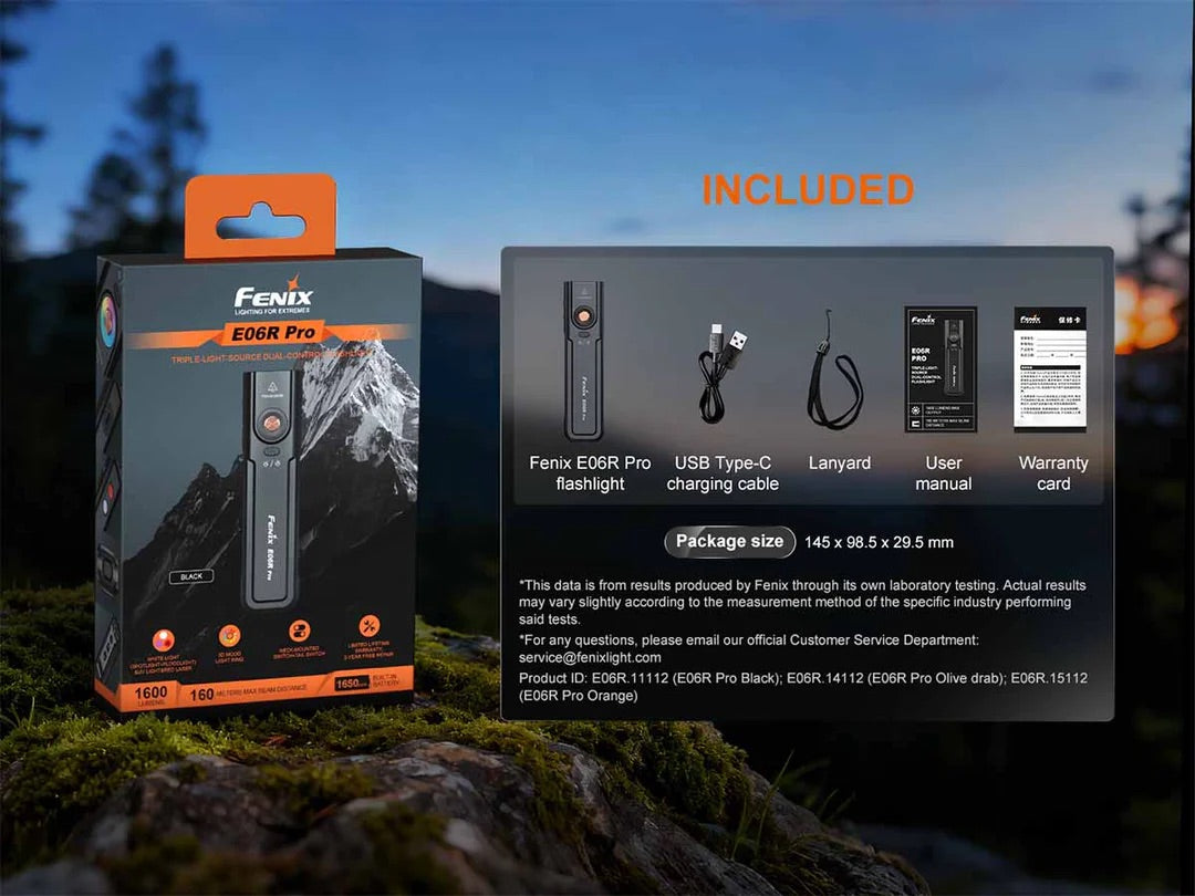 Fenix E06R Pro Flat Flashlight with UV & Red Laser Modes in OD Green - 1600 Lumens, 160 Metres