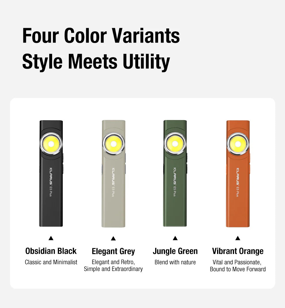 Klarus E5 Plus Rechargeable EDC Tool Light with Magnetic Base – 650 Lumens (Green)