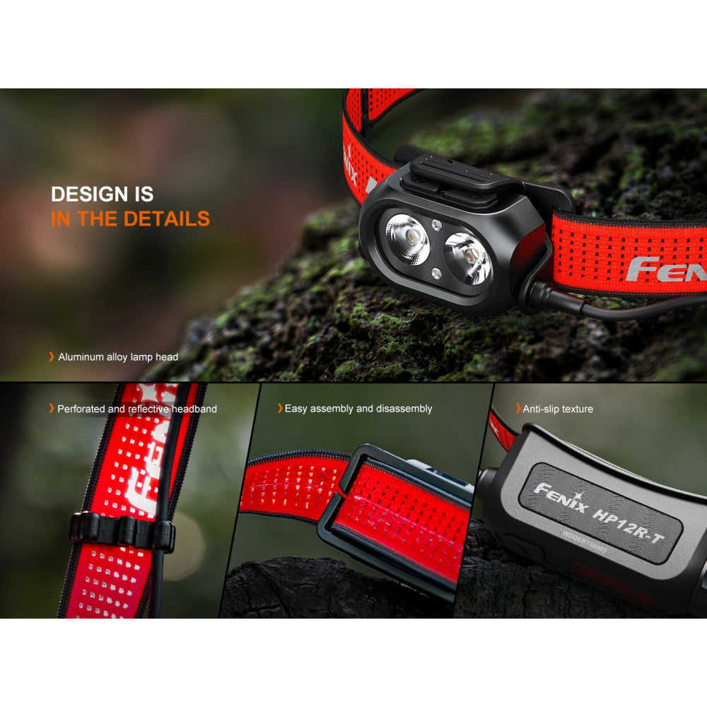 Fenix HP12R-T Beam Distance Separation-Style Headlamp Red - 1300 Lumens, 200 Metres