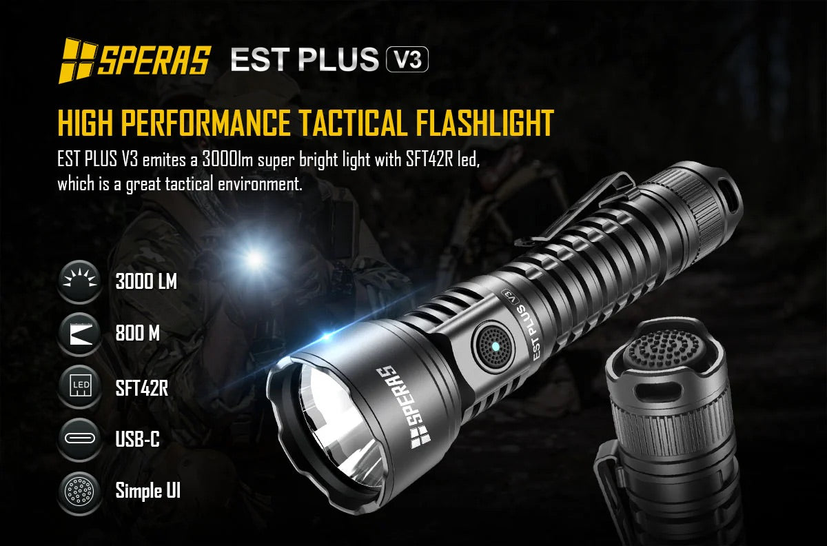 SPERAS EST Plus V3 USB-C Rechargeable Hunting Torch Kit - 3000 Lumens - 800m