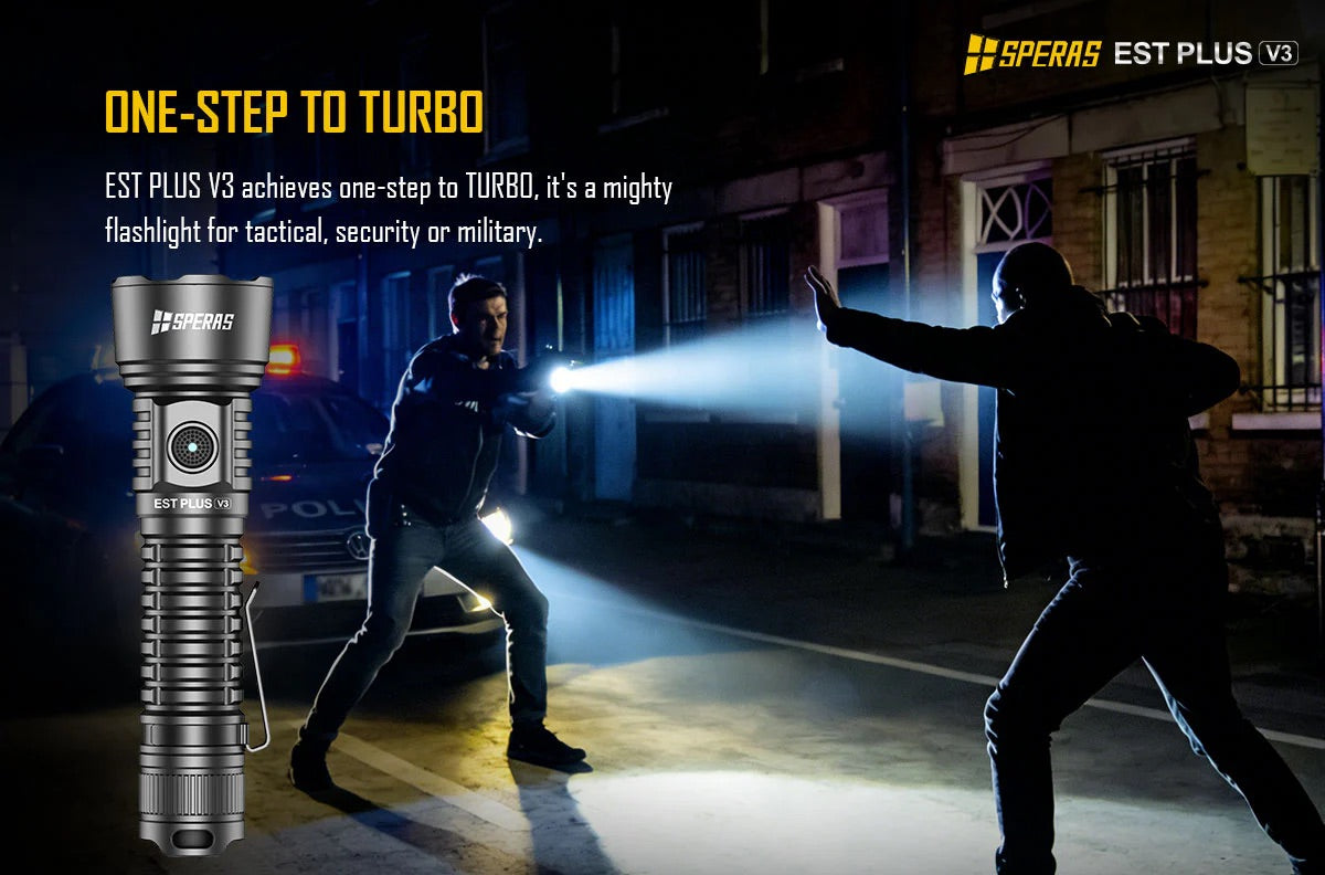 SPERAS EST PLUS V3 3000 Lumen Tactical Flashlight (800m Throw) – USB-C Rechargeable 21700 Torch