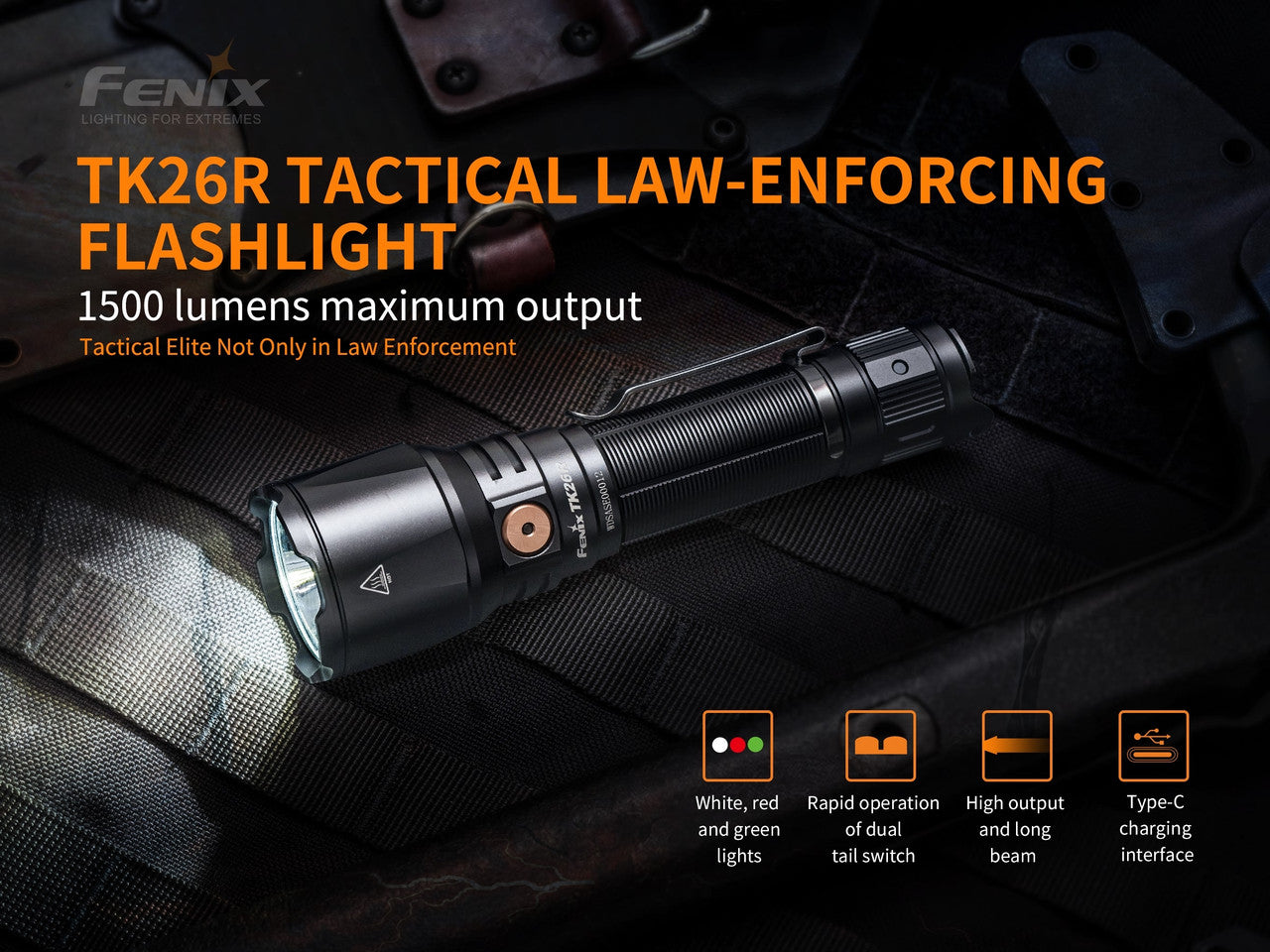 Fenix TK26R Tri-coloured 1500 Lumen Rechargeable LED torch