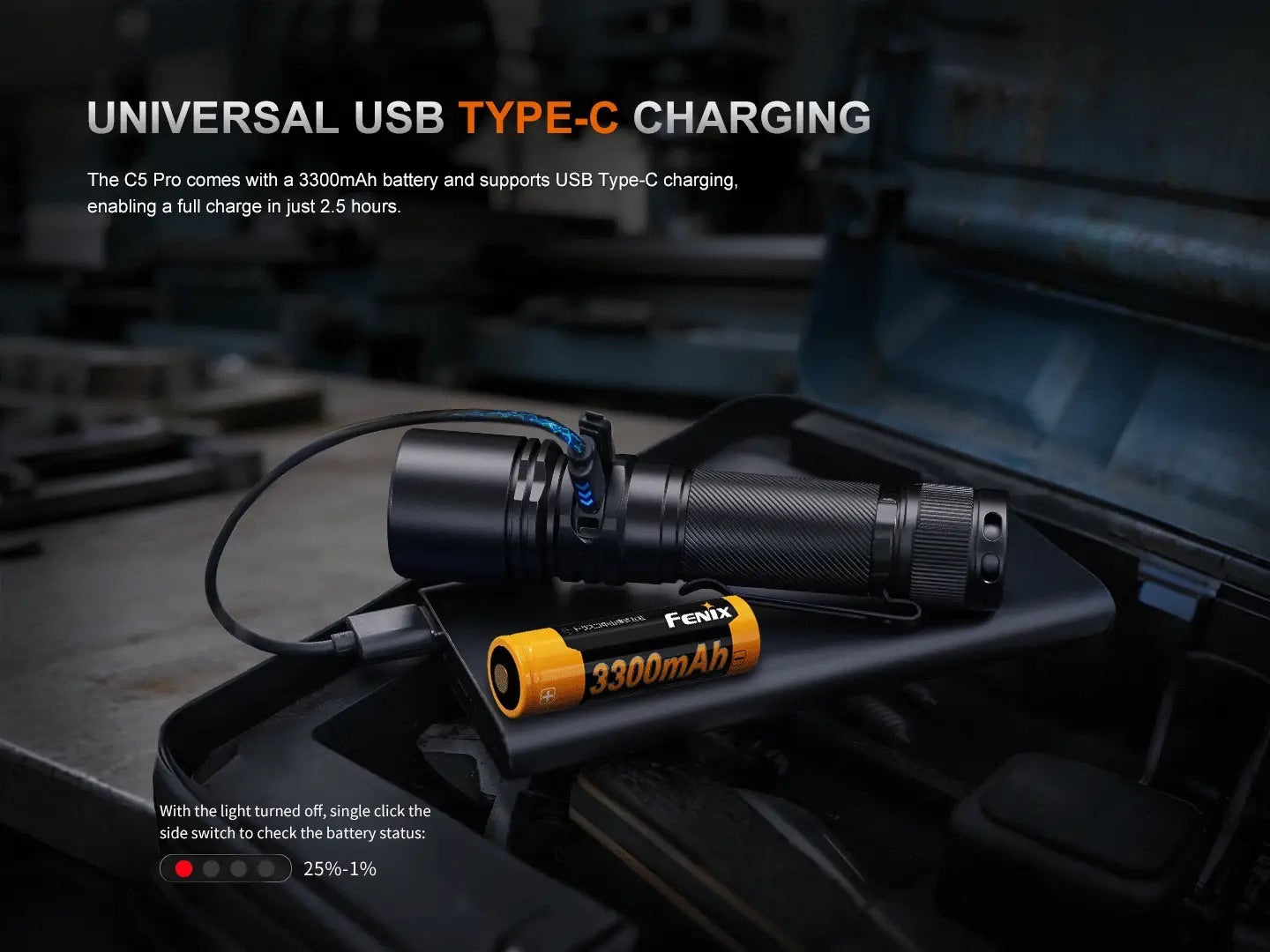 Fenix C5 Pro Heavy Duty Compact Long Throw Rechargeable Flashlight - 2000 Lumens, 480 Metres