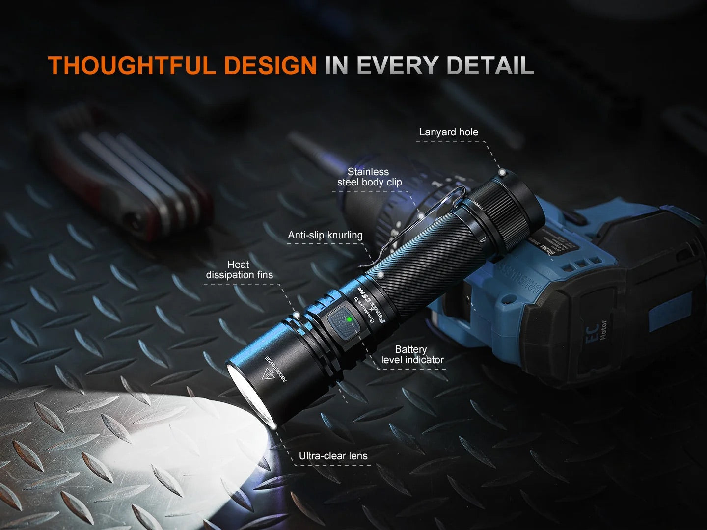 Fenix C5 Pro Heavy Duty Compact Long Throw Rechargeable Flashlight - 2000 Lumens, 480 Metres