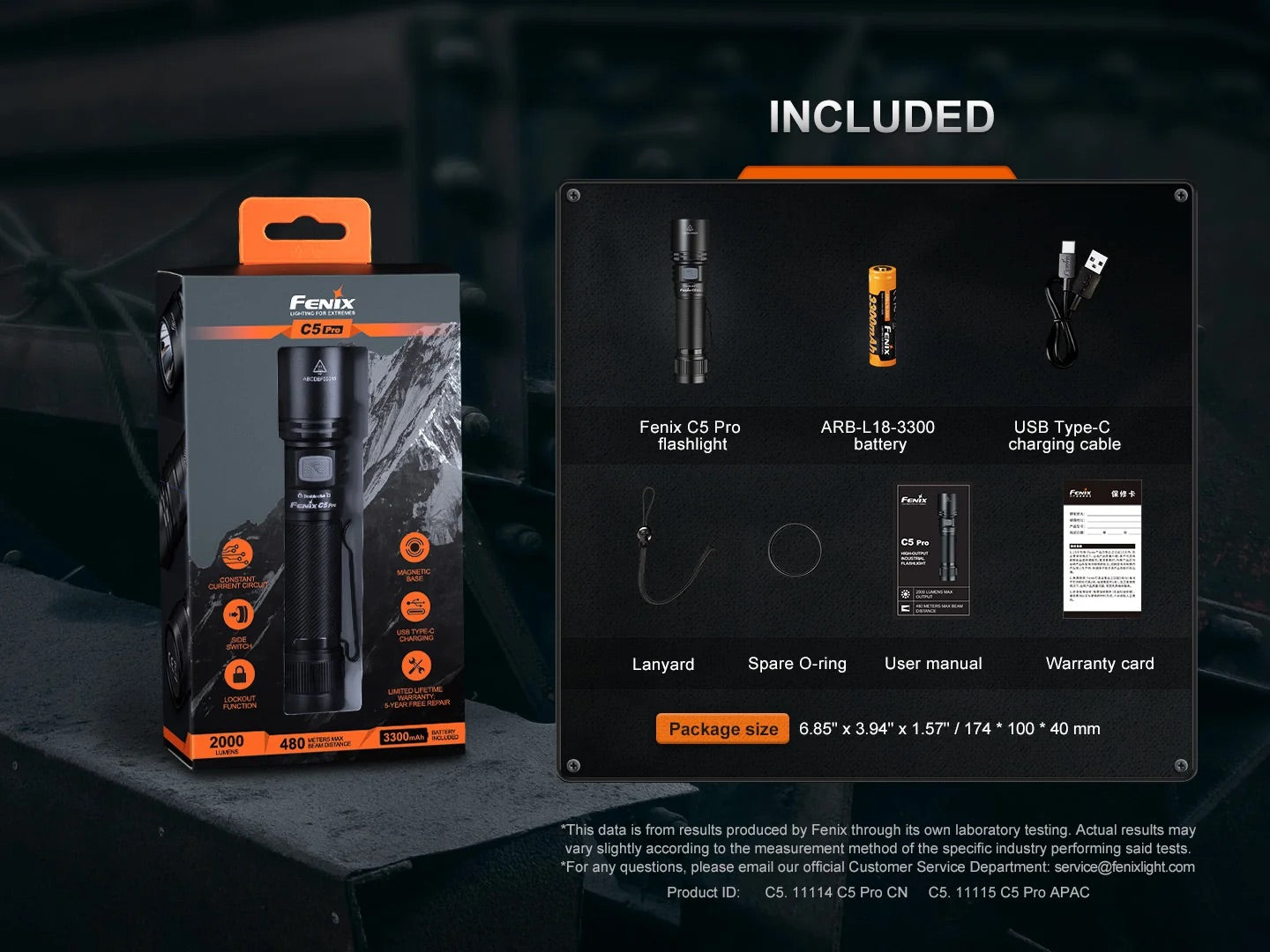 Fenix C5 Pro Heavy Duty Compact Long Throw Rechargeable Flashlight - 2000 Lumens, 480 Metres