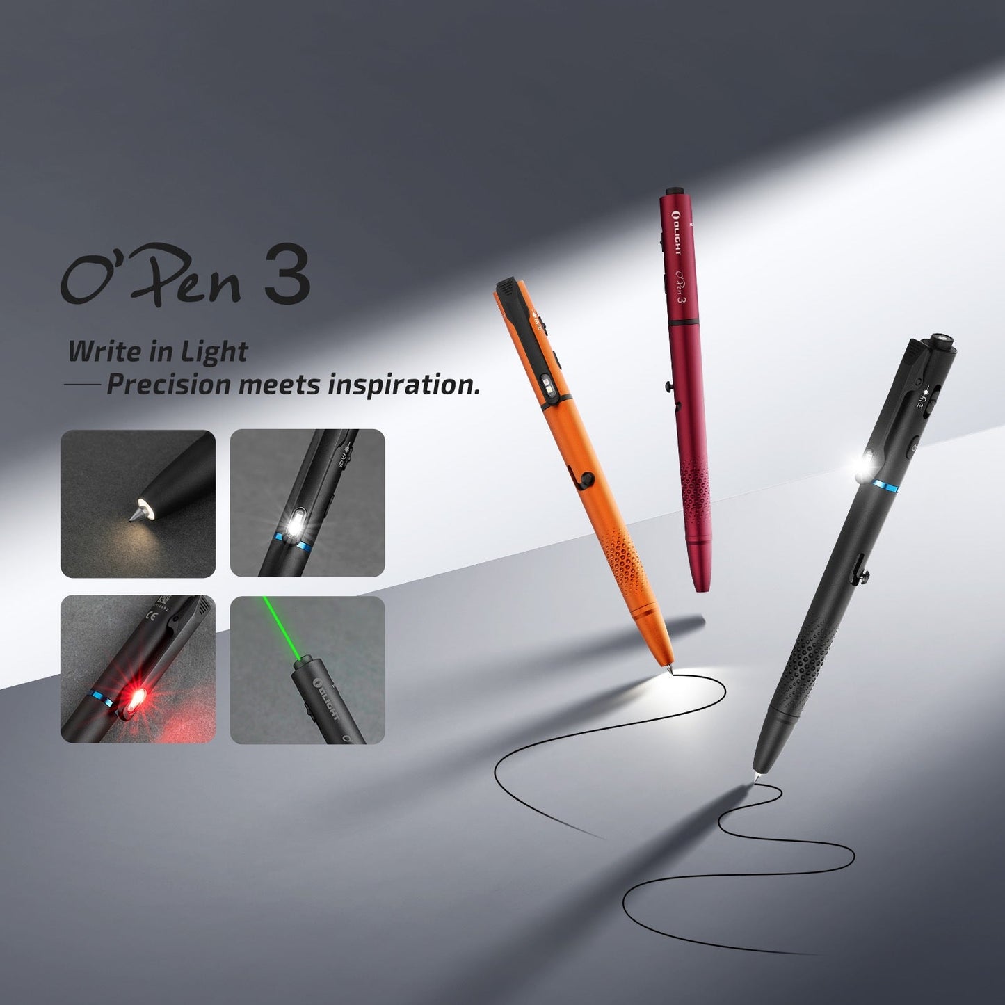 Olight O'Pen 3 120 Lumen Rechargeable Pen Light with Green Laser - Black
