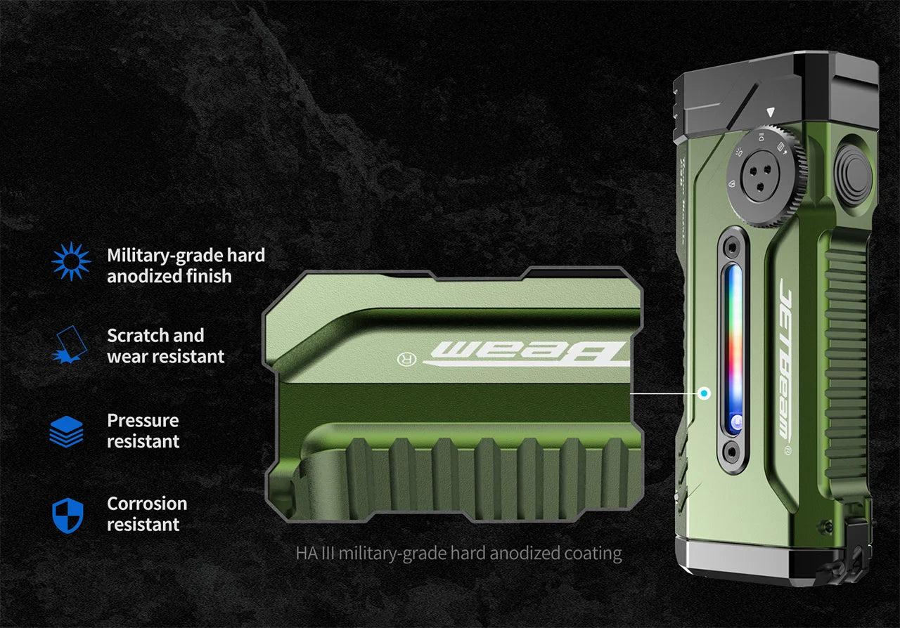 JETBeam E28 Rechargeable EDC Torch, 3300 Lumens, 365 Metres - GREEN