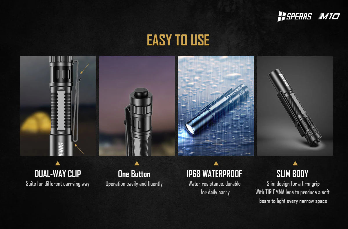 SPERAS M10 200 Lumen AAA EDC Flashlight - 58 Metres