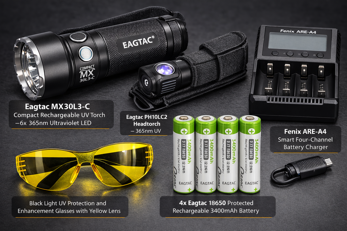 Ultimate EagleTac Opal Mining Kit (MX30L3-C 365nm UV + PH10LC2 365nm Headtorch)