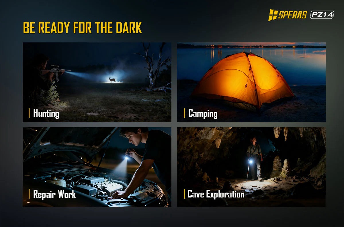 SPERAS PZ14 Zoomable EDC Tactical Hunting Outdoor Flashlight - 1000 Lumens, 440 Metres