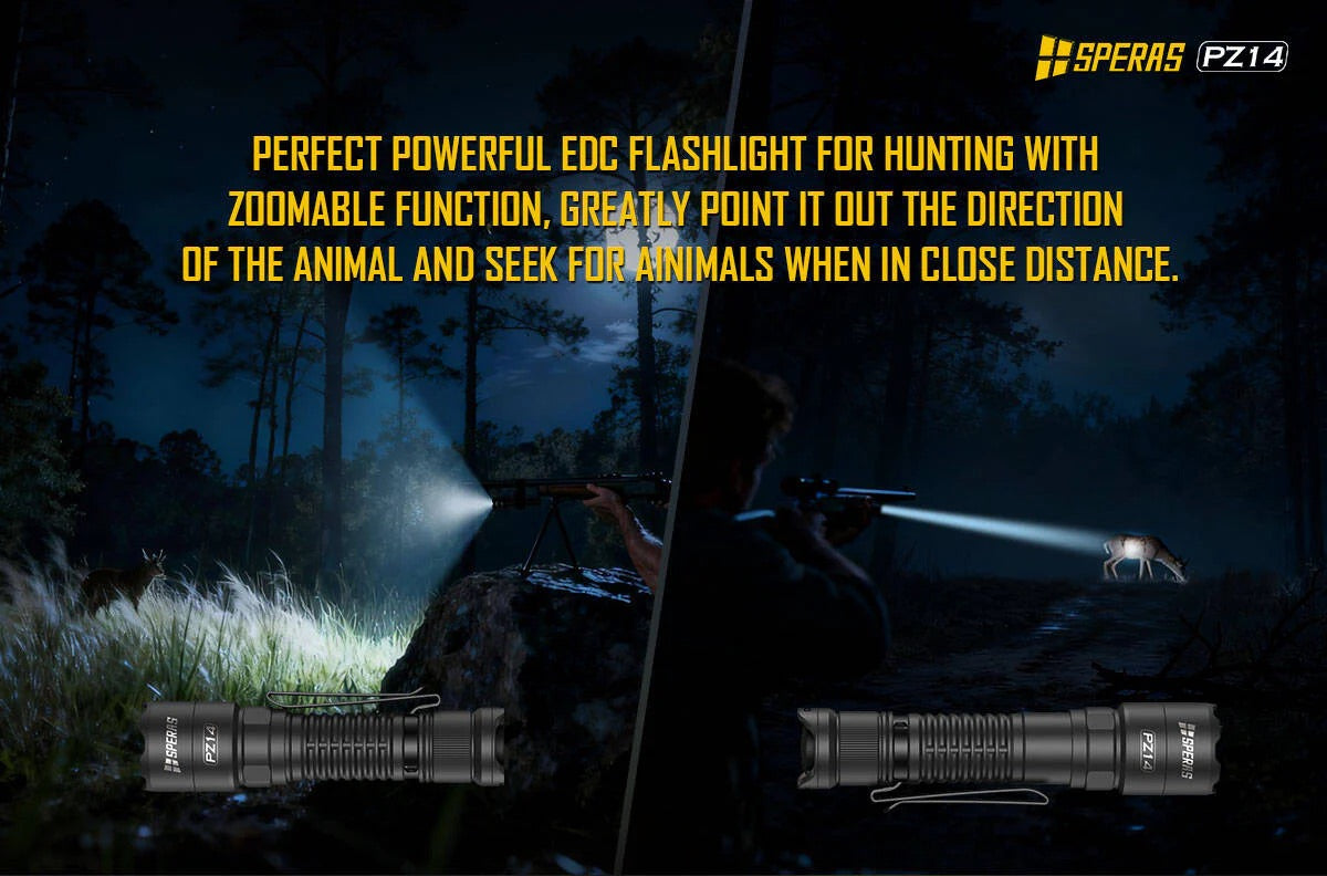 SPERAS PZ14 Zoomable EDC Tactical Hunting Outdoor Flashlight - 1000 Lumens, 440 Metres