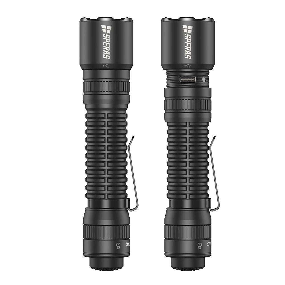SPERAS EST30 2600 Lumen Tactical Flashlight - Instant One-Step Strobe Outdoor Torch