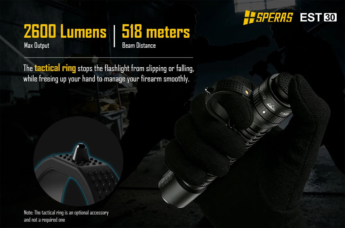 SPERAS EST30 2600 Lumen Tactical Flashlight - Instant One-Step Strobe Outdoor Torch