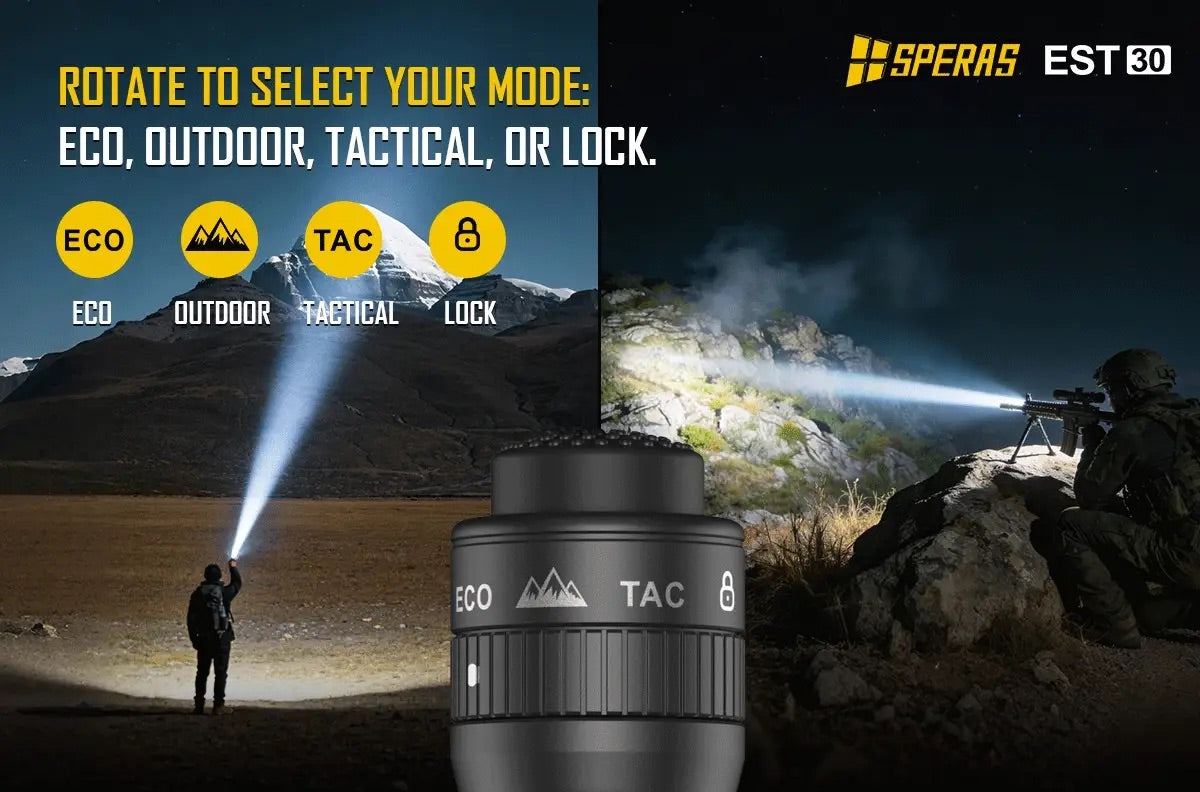 SPERAS EST30 2600 Lumen Tactical Flashlight - Instant One-Step Strobe Outdoor Torch