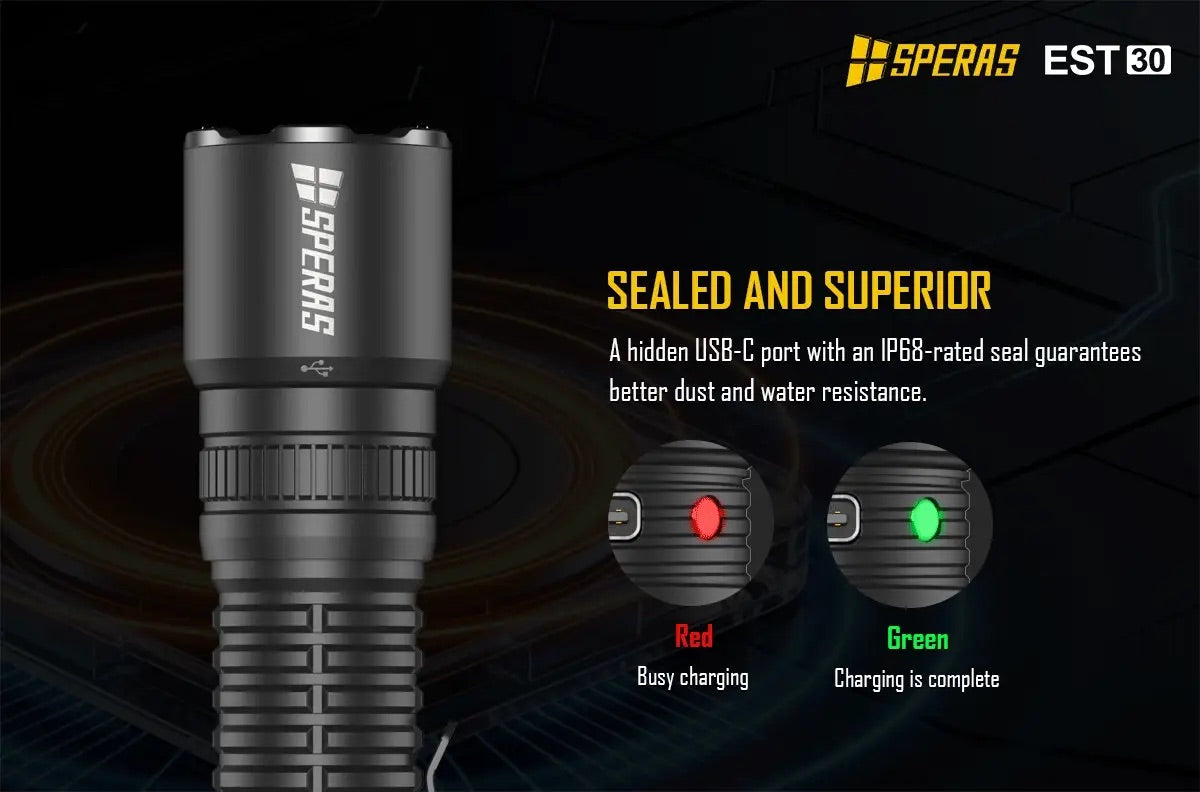 SPERAS EST30 2600 Lumen Tactical Flashlight - Instant One-Step Strobe Outdoor Torch