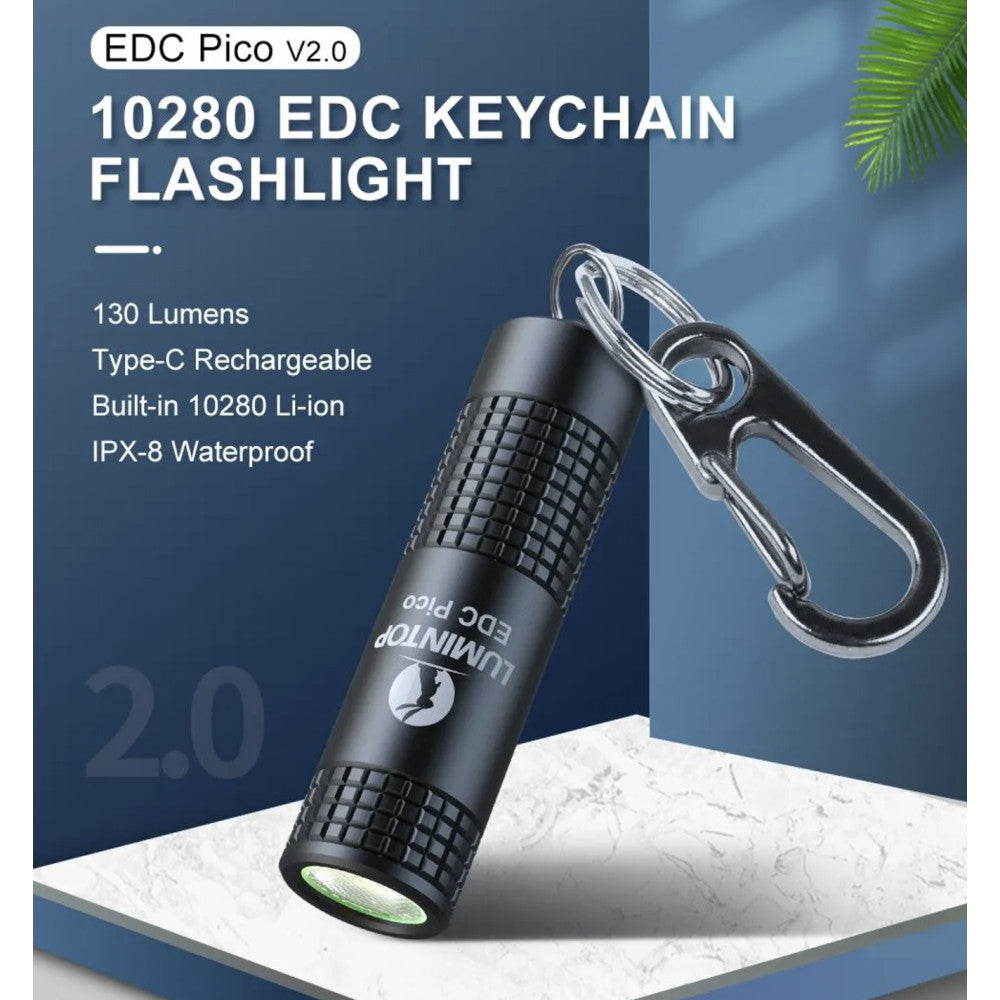 Lumintop EDC Pico V2.0 130 Lumen USB-C Rechargeable Keyring Flashlight - 40 Metres