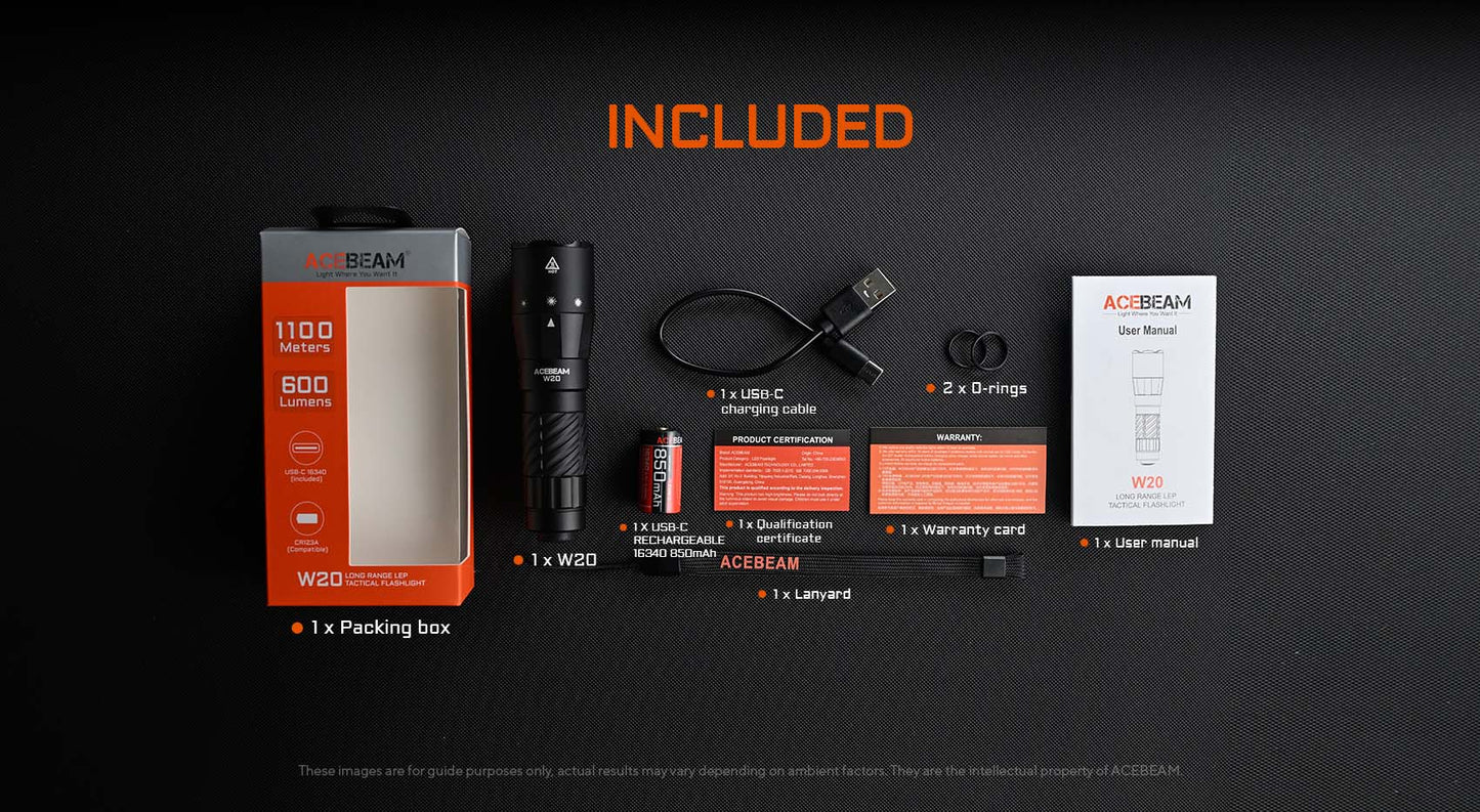 AceBeam W20 LEP Flashlight - Ultra Long Range Laser Torch 1km+ Beam Distance USB-C Rechargeable