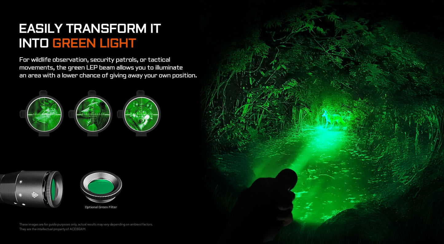 AceBeam W20 LEP Flashlight - Ultra Long Range Laser Torch 1km+ Beam Distance USB-C Rechargeable