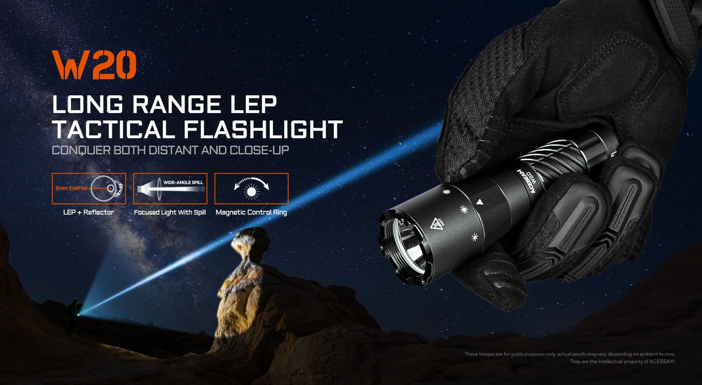 AceBeam W20 LEP Flashlight - Ultra Long Range Laser Torch 1km+ Beam Distance USB-C Rechargeable