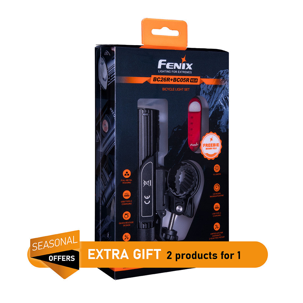Fenix BC26R Rechargeable Bicycle Light - 1600 Lumens + FREE BC05R V2.0 Tail Light