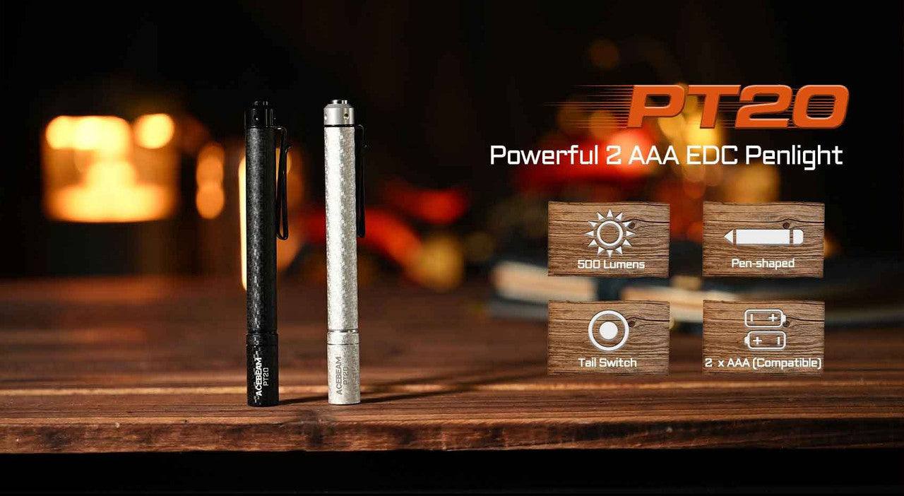 AceBeam PT20 Portable USB-C Rechargeable Penlight - 500 Lumens, 80 Metres